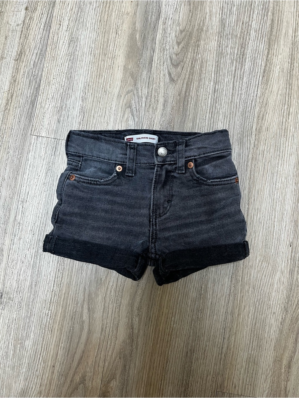 Levi's Girls' Washed Black Rolled Hem Denim Shorts